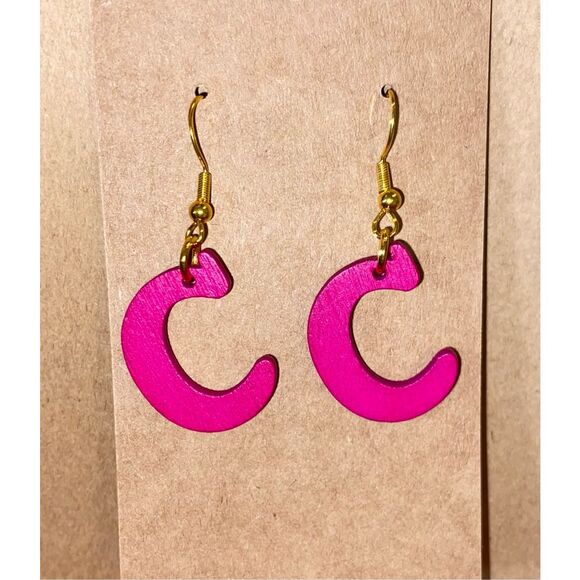 ☀️3/$12☀️ Letter “C” Earrings with Sterling Silver Hooks. (Magenta) - Picture 1 of 3
